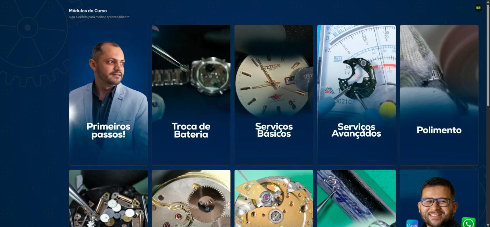 Lista de módulos do curso no app, com as capas de cada módulo
